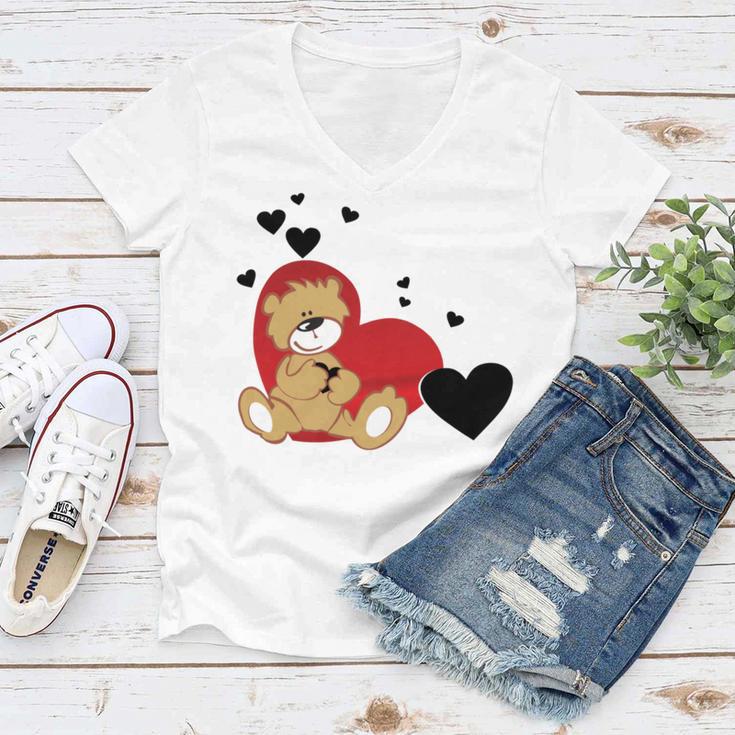 Cartoon Animal Happy Loving Teddy Bear Women V-Neck T-Shirt