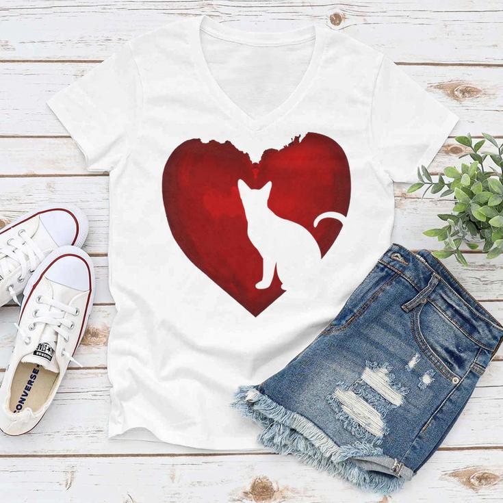 Cat Heart Shirt Cat Lovers Valentine Day Gifts For Couple Women V-Neck T-Shirt