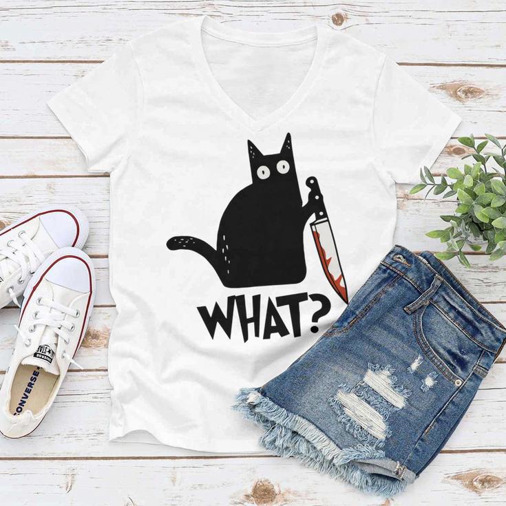 Cat What Murderous Black Cat With Knife Women V-Neck T-Shirt