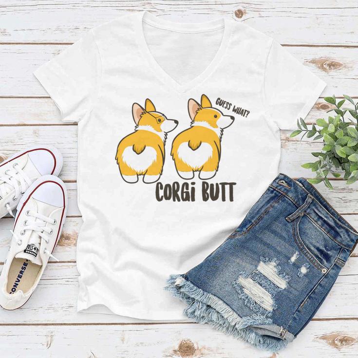 Corgi Set Sticker Design Funny Corgi Set Stickers Women V-Neck T-Shirt