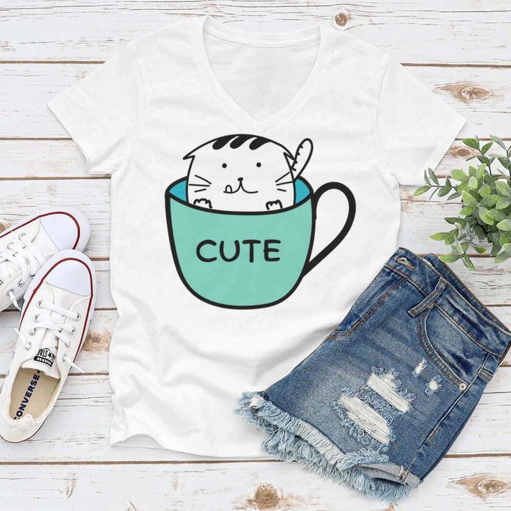 Cute Cat In Mug Women V-Neck T-Shirt