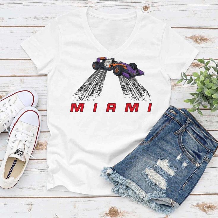 F 1 Miami Gp Aqua Women V-Neck T-Shirt