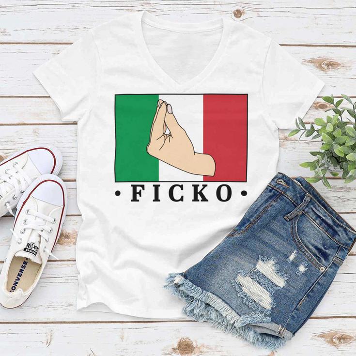 Ficko Italian Hand Sign Women V-Neck T-Shirt