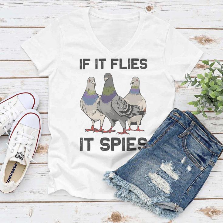 Funny Birds Pun Pigeon If It Flies It Spies Birds Are Liars Women V-Neck T-Shirt