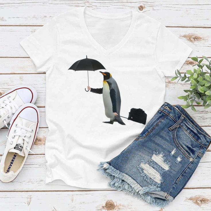 Funny Business Penguin Birds With Human Hands Women V-Neck T-Shirt