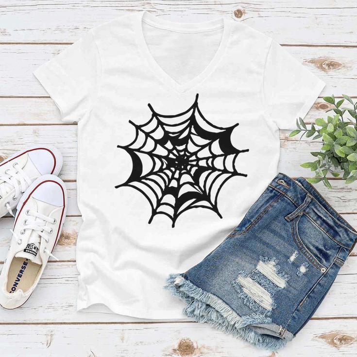 Halloween Spider Web Pattern Women V-Neck T-Shirt