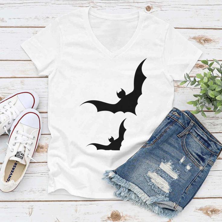 Halloween Two Bats Pattern Women V-Neck T-Shirt