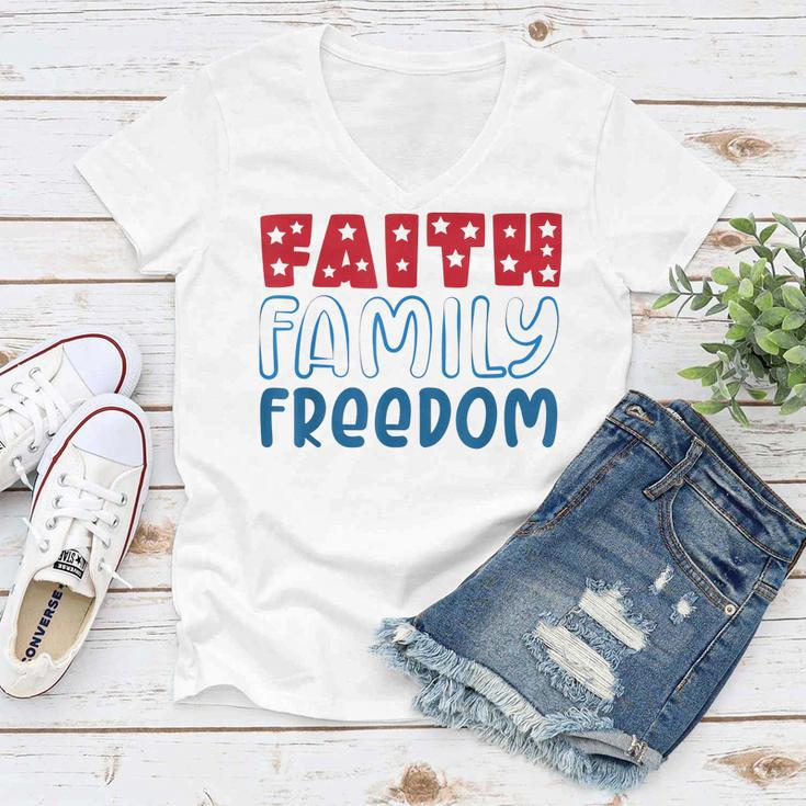 Happy 4Th Of July Fireworks Patriotic Faith Family Freedom Women V-Neck T-Shirt