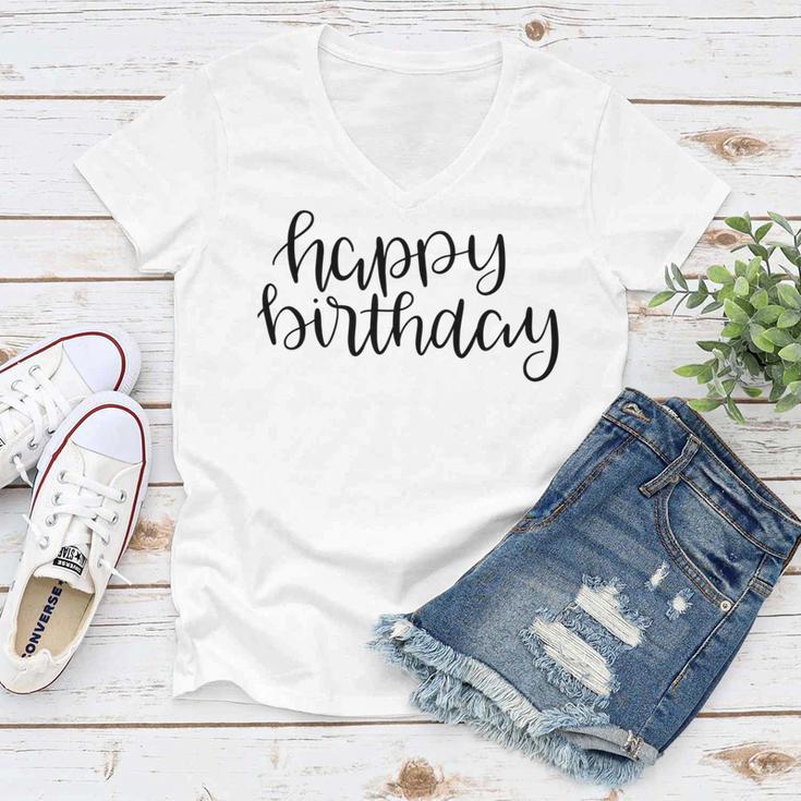 Happy Birthday Text Design Women V-Neck T-Shirt