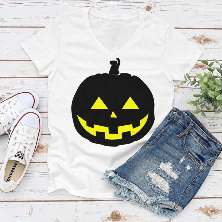 Happy Halloween Scary Black Pumpkin Pattern Women V-Neck T-Shirt