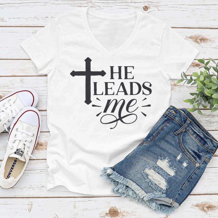 He Leads Me V2 Women V-Neck T-Shirt