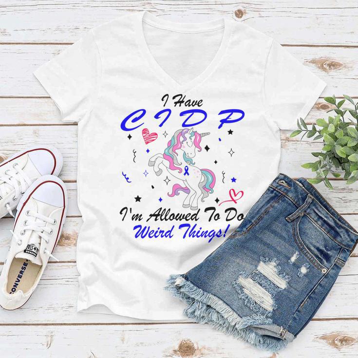 I Have Cidp Im Allowed To Do Weird Things Unicorn Blue Ribbon Cidp Support Cidp Awareness Women V-Neck T-Shirt