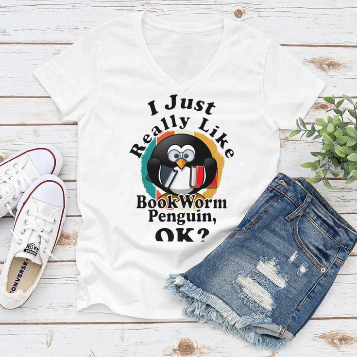 I Really Like Book Worm Penguin Ok Women V-Neck T-Shirt