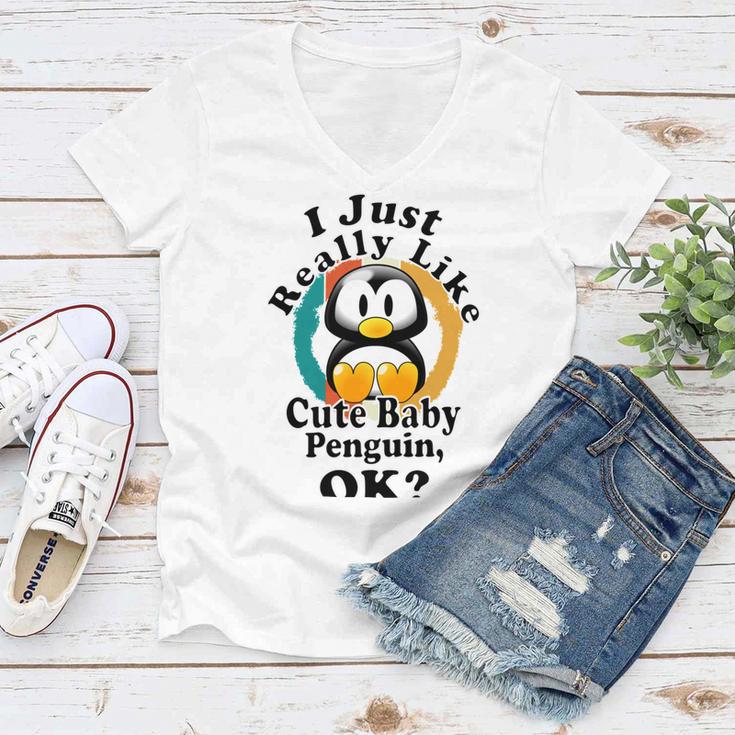 I Really Like Cute Baby Penguin Ok Women V-Neck T-Shirt