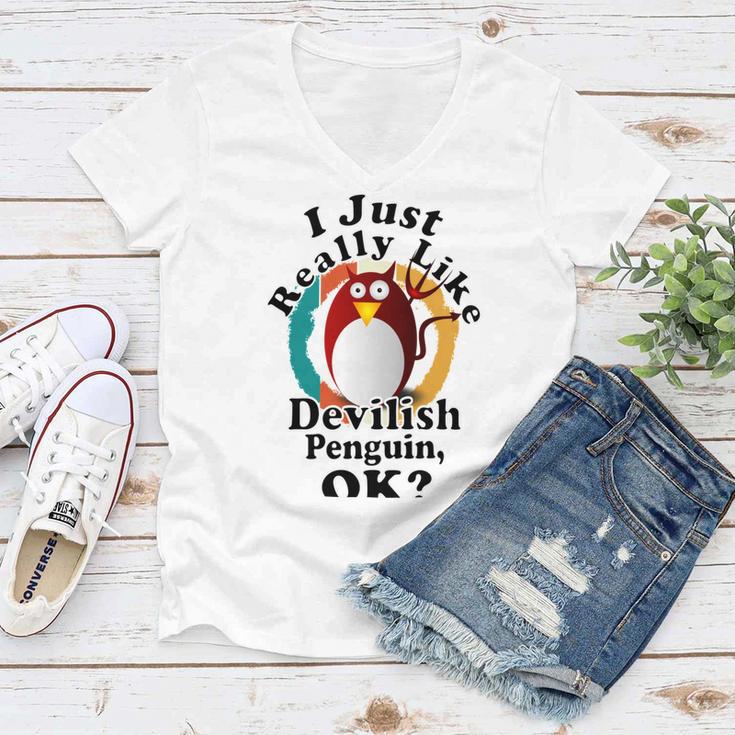 I Really Like Devilish Penguin Ok Women V-Neck T-Shirt