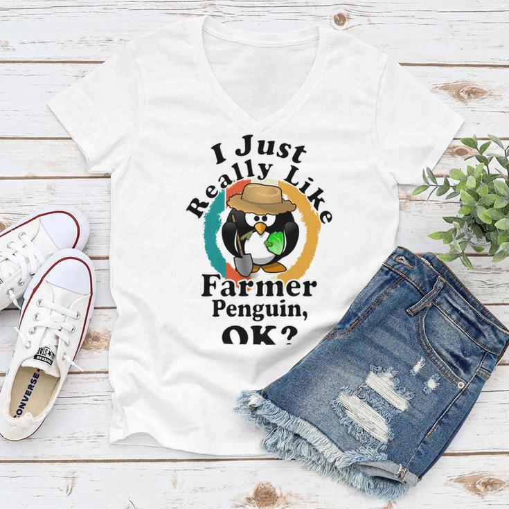 I Really Like Farmer Penguin Ok Women V-Neck T-Shirt