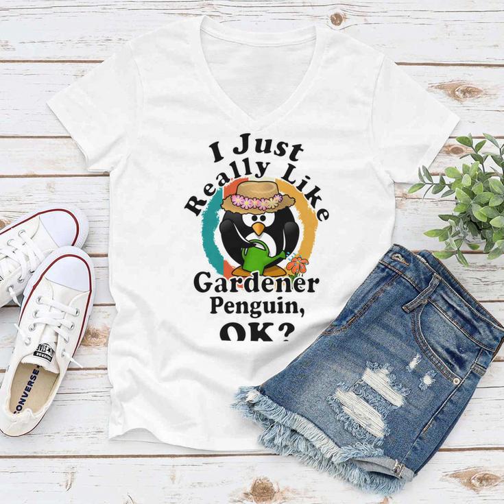 I Really Like Gardener Penguin Ok Women V-Neck T-Shirt