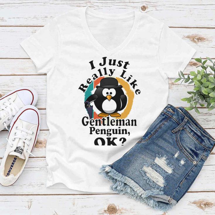 I Really Like Gentleman Penguin Ok Women V-Neck T-Shirt