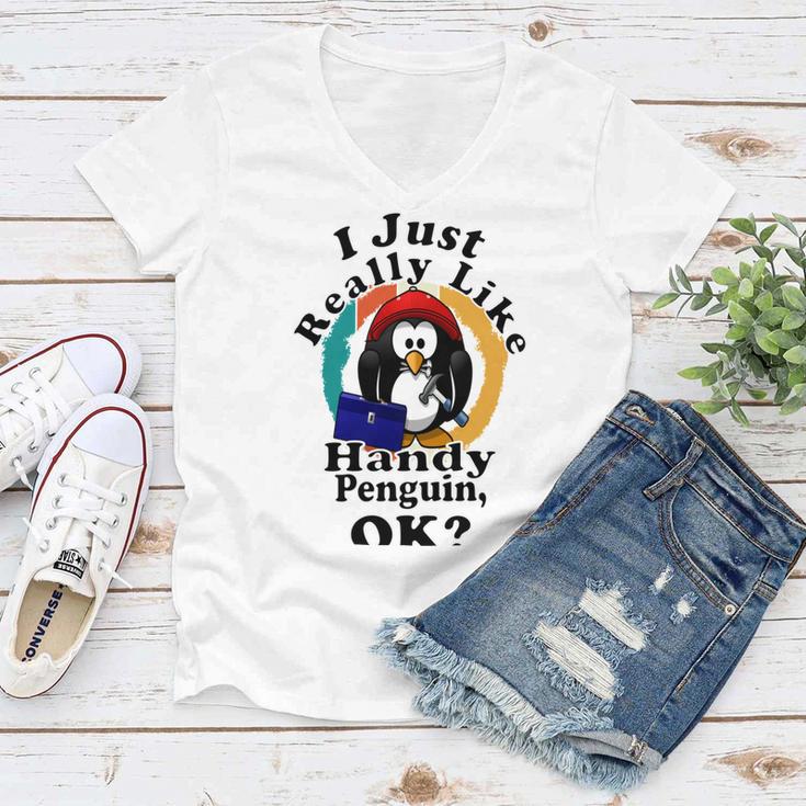 I Really Like Handy Penguin Ok Women V-Neck T-Shirt