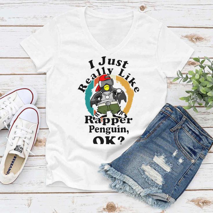 I Really Like Rapper Penguin Ok Women V-Neck T-Shirt