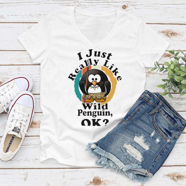 I Really Like Wild Penguin Ok Women V-Neck T-Shirt