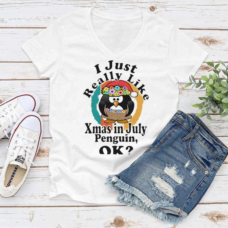 I Really Like Xmas In July Penguin Ok Women V-Neck T-Shirt