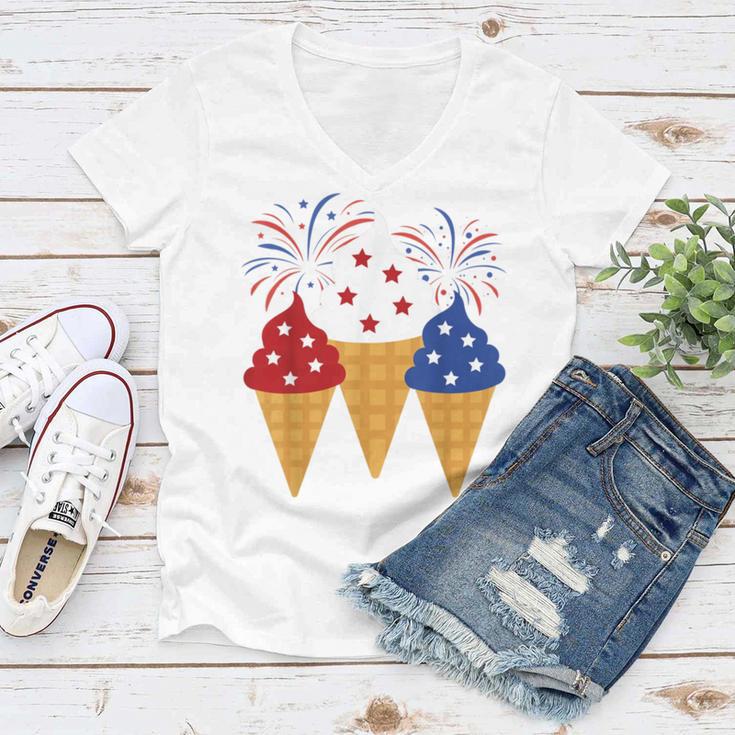 Memorial Day 4Th Of July Holiday Patriotic Ice Cream Women V-Neck T-Shirt