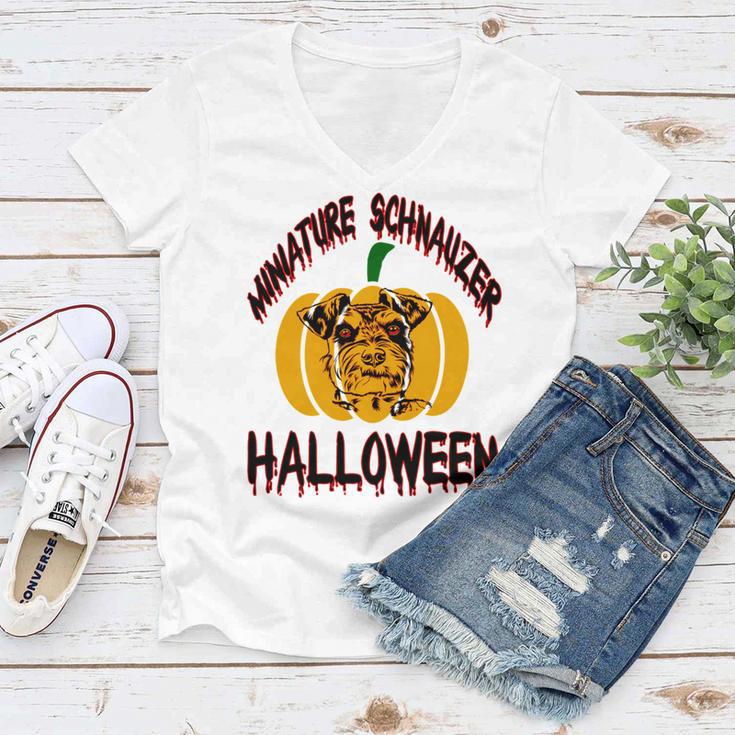 Miniature Schnauzer Halloween On All Hallows Night Women V-Neck T-Shirt