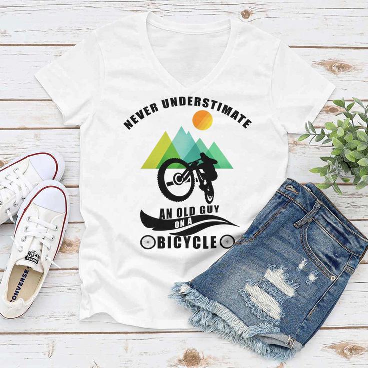 Never Underestimate An Old Guy On A Bicycle Women V-Neck T-Shirt