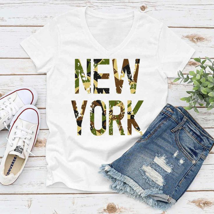 New York Camo Distressed Gift Women V-Neck T-Shirt