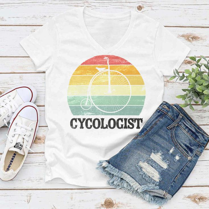 Penny Farthing Cycologist Funny Vintage Biking Cyclogist Cyclist Cycling Road Bike Mtb Women V-Neck T-Shirt