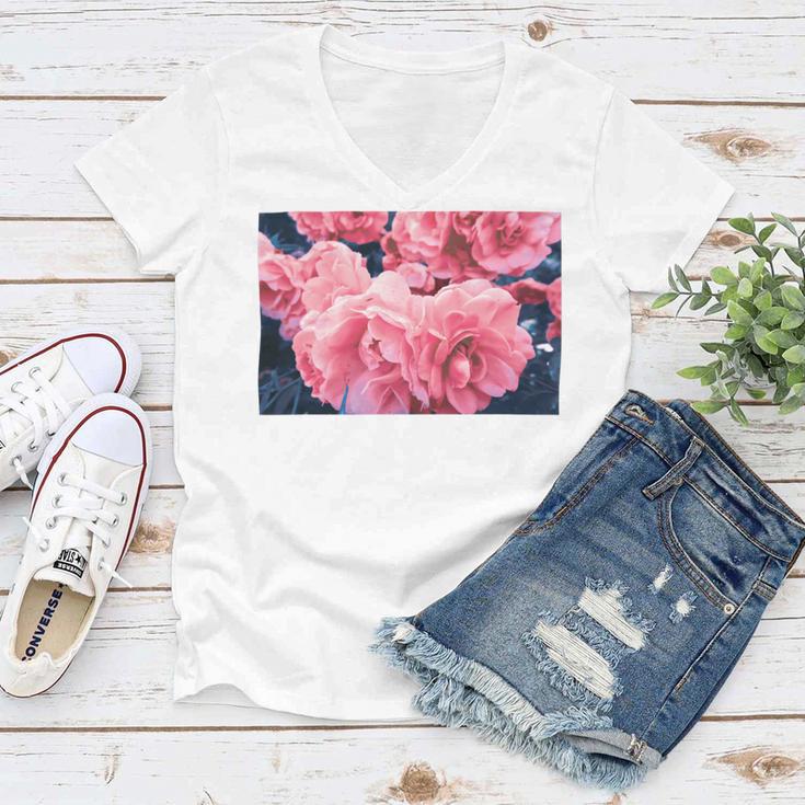 Pink Roses In Garden Women V-Neck T-Shirt