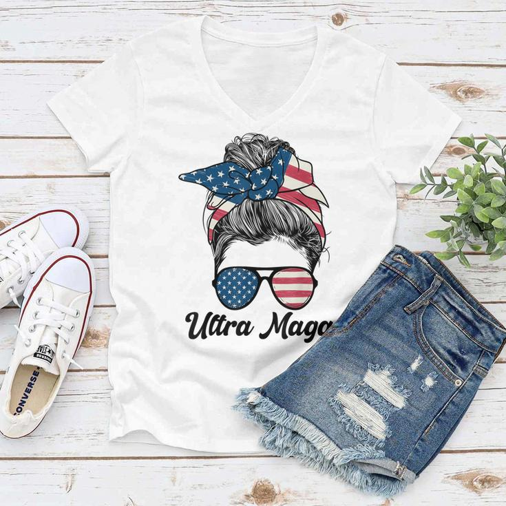 Pro Trump Ultra Mega Messy Bun Women V-Neck T-Shirt
