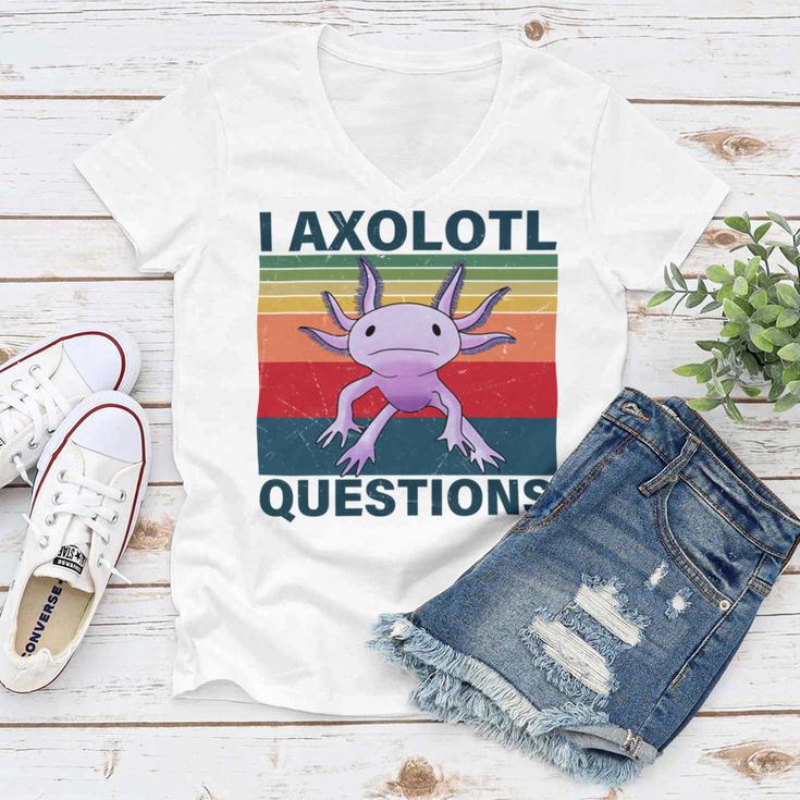 Retro I Axolotl Questions Funny Cute Axolotl Women V-Neck T-Shirt