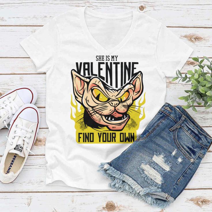 She Is My Valentine Cat Women V-Neck T-Shirt