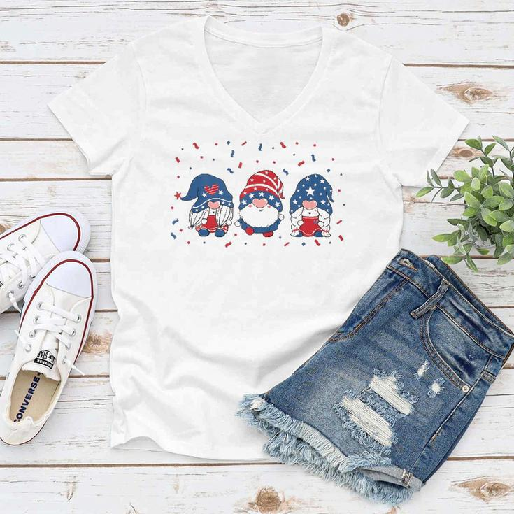 Three Gnomes Celebrating Independence Usa Day 4Th Of July Women V-Neck T-Shirt