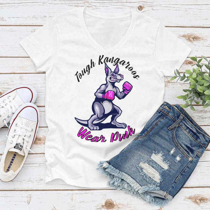 Tough Kangaroos Wear Pink In Support Of Breast Cancer Awareness Women V-Neck T-Shirt