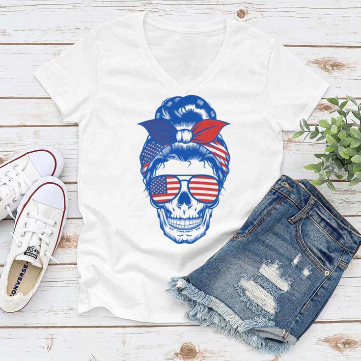 Ultra Maga Red White Blue Skull Women V-Neck T-Shirt