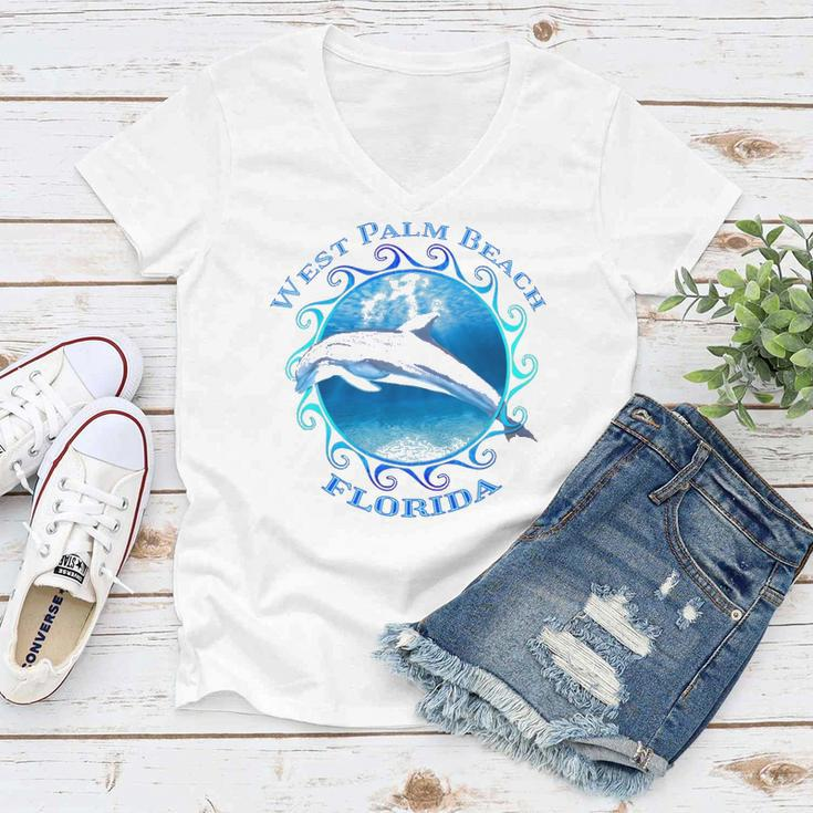 West Palm Beach Florida Vacation Souvenir Dolphin Women V-Neck T-Shirt