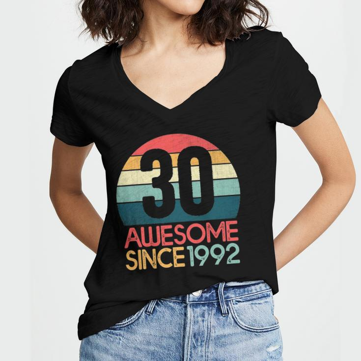 30Th Birthday Vintage Retro 30 Years Old Awesome Since 1992 Gift Women V-Neck T-Shirt