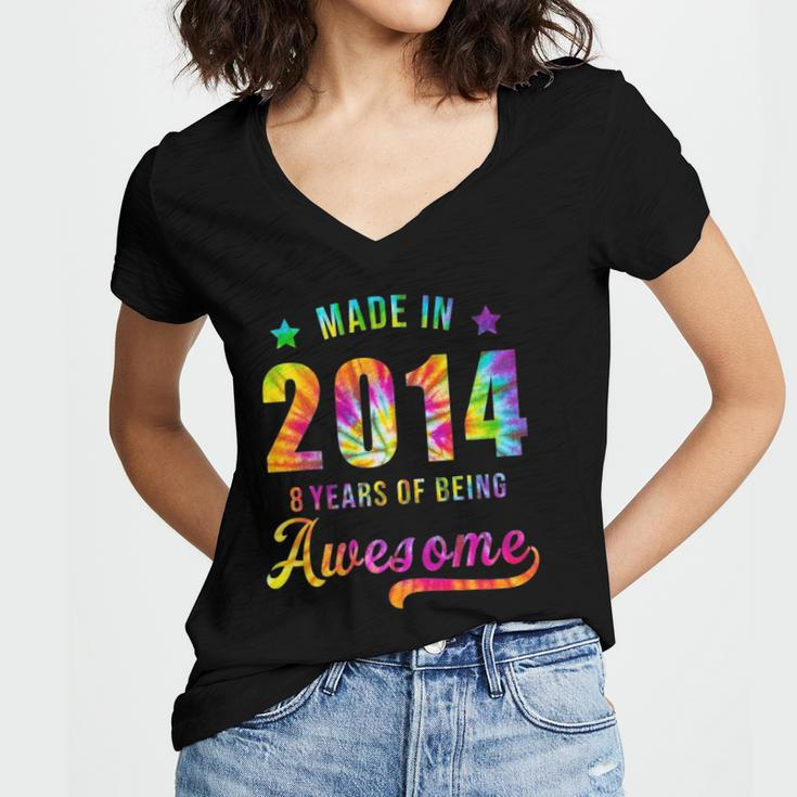 8 Years Old 8Th Birthday 2014 Tie Dye Awesome Women V-Neck T-Shirt