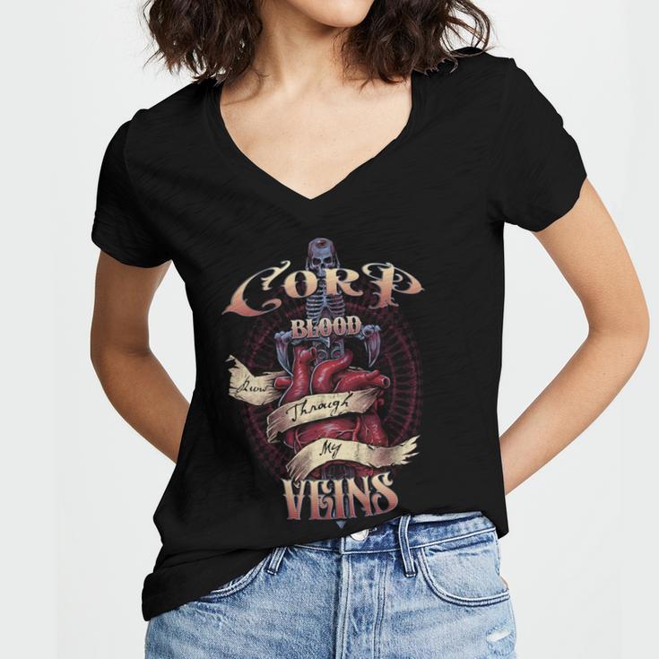 Corp Blood Runs Through My Veins Name Women V-Neck T-Shirt