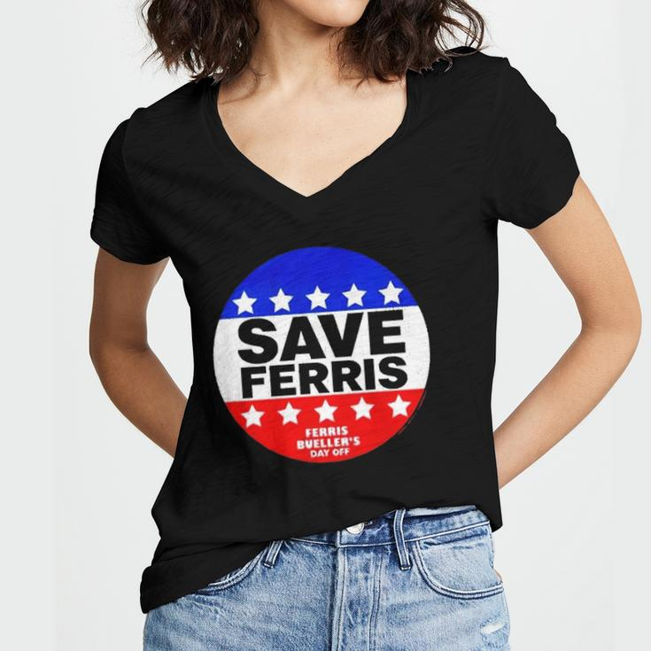 Ferris Buellers Day Off Save Ferris Badge Women V-Neck T-Shirt