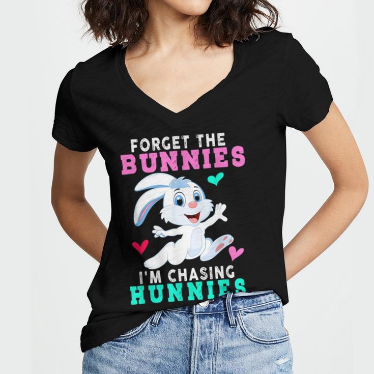 Forget The Bunnies Im Chasing Hunnies Funny Women V-Neck T-Shirt