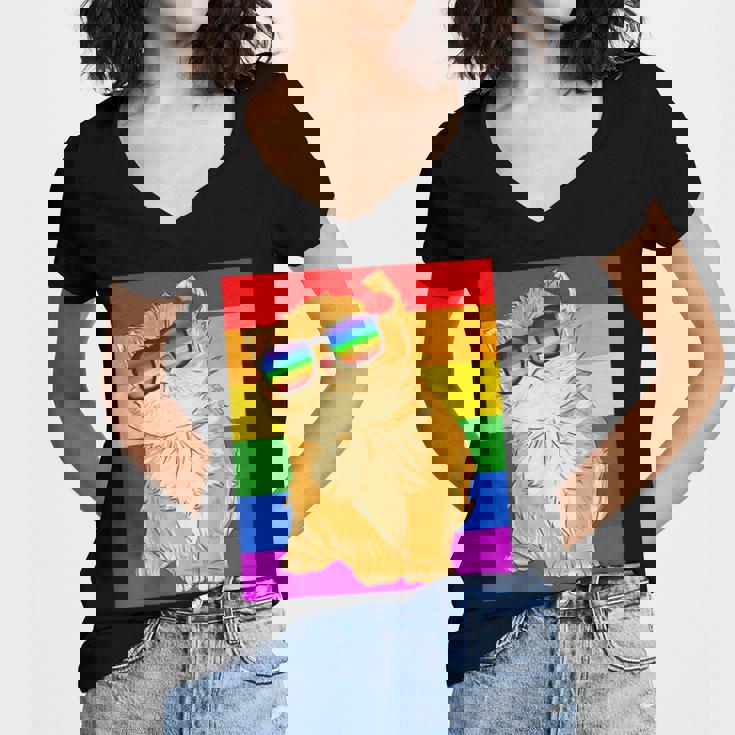 Funny Cat Lgbt Gay Rainbow Pride Flag Boys Men Girls Women Women V-Neck T-Shirt Funny Cat Lgbt Gay Rainbow Pride Flag Boys Men Girls Women Women V-Neck T-Shirt