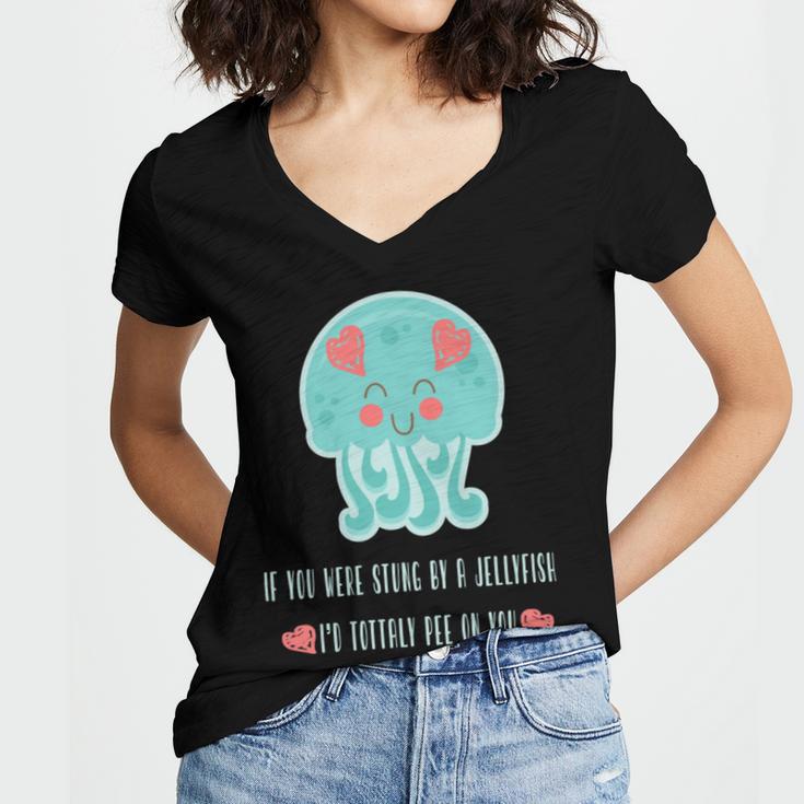 Funny Jellyfish Sting Valentines Day Gift For Love Women V-Neck T-Shirt