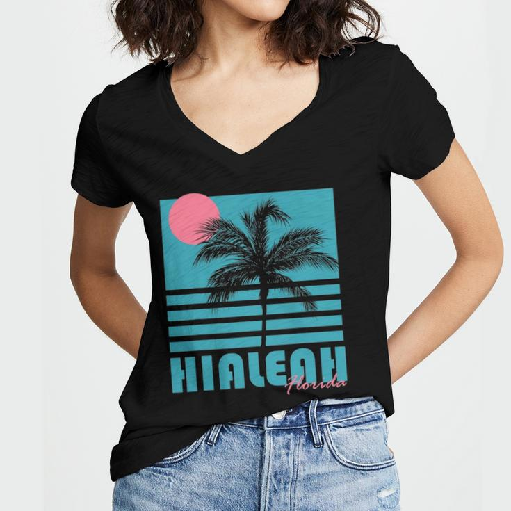 Hialeah Florida Vintage Souvenirs Palm Trees Beach Women V-Neck T-Shirt