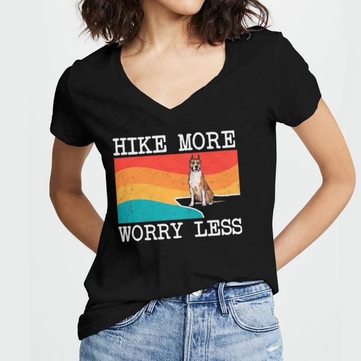 Hike More Worry Less American Staffordshire Terrier Hiking Women V-Neck T-Shirt