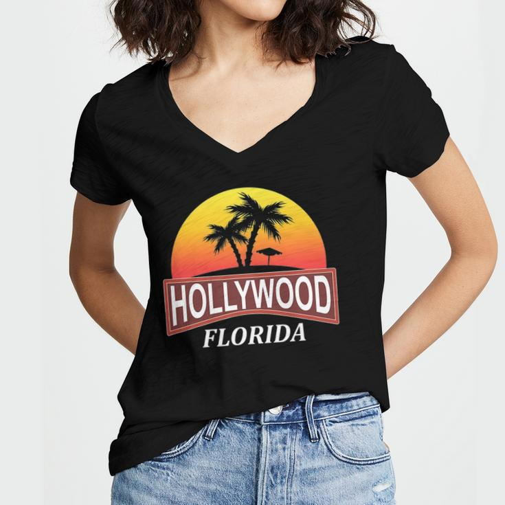 Hollywood Florida Beach Vacation Palm Tree Women V-Neck T-Shirt
