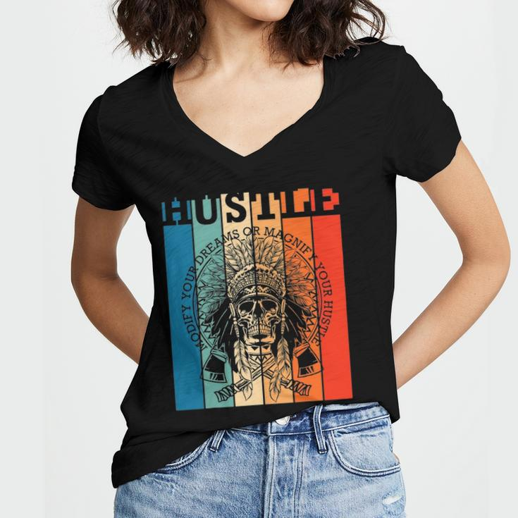 Hustle Retro Native American Indian Hip Hop Music Lover Gift Women V-Neck T-Shirt